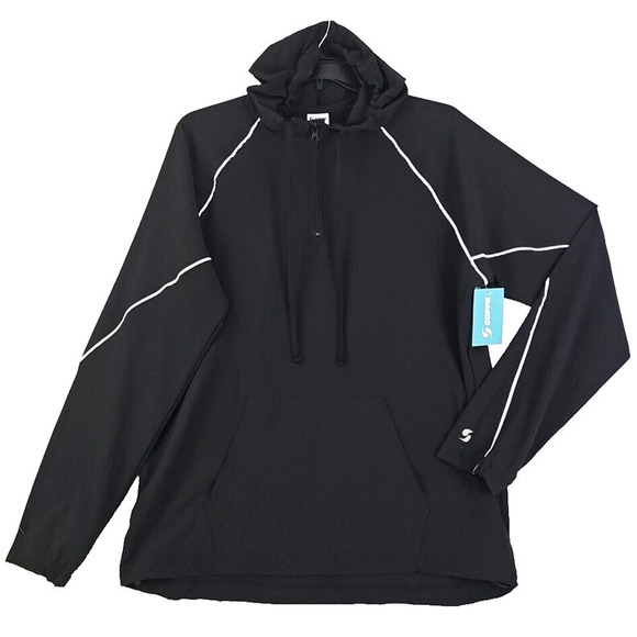 Soffe ~Men's Size L~ Black Quarter Zip Hooded Light Windbreaker Shirt Sports NWT - Picture 1 of 14